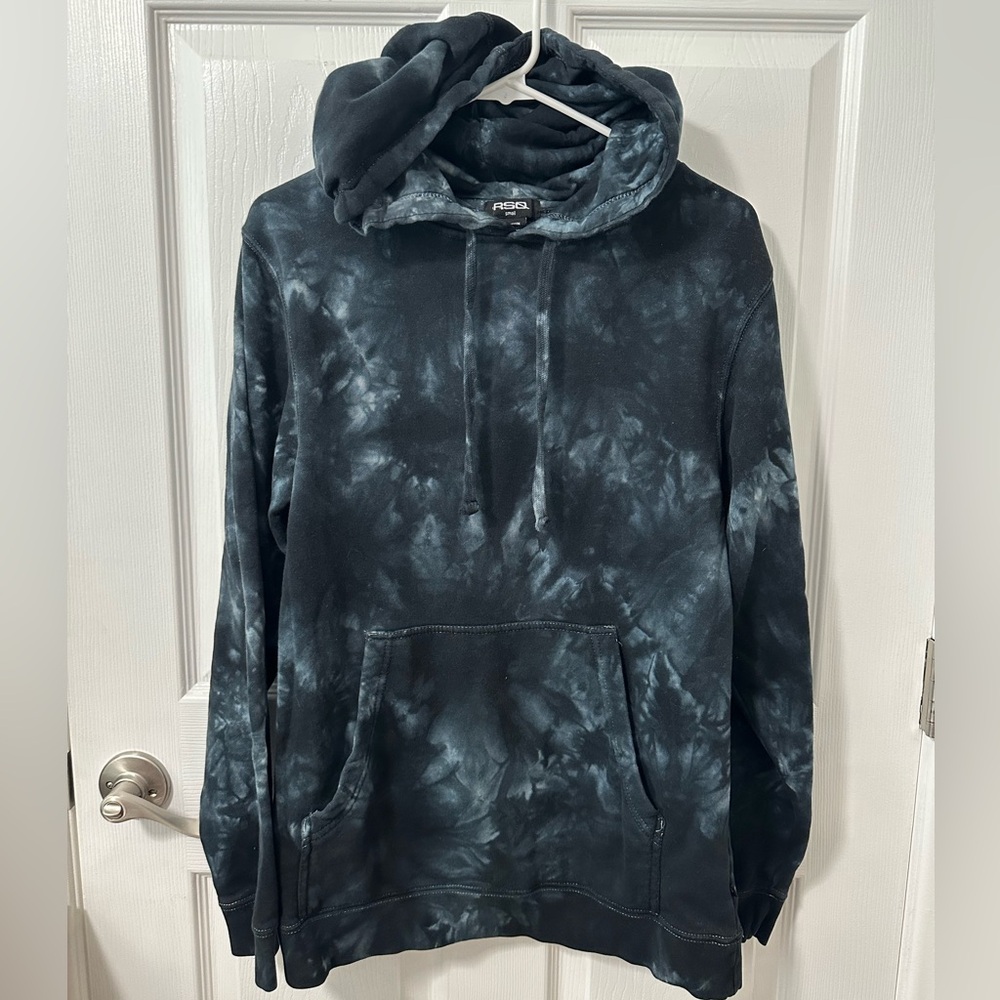 RSQ for Tillys Mens black gray tie dye hooded sweatshirt | unisex hoodie